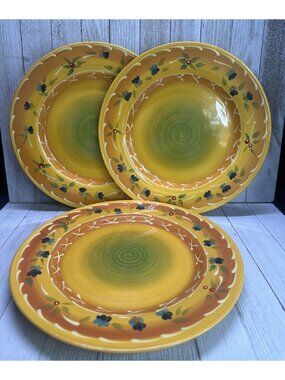 Vtg Red Cedar by Garden Ridge Dinner Plates Yellow Green 10.50'' Set Of 3